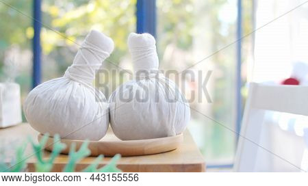 Herbs Ingredients In Bamboo Basket For Override The Salt Pot Compress,thai Herbal For Health Massage