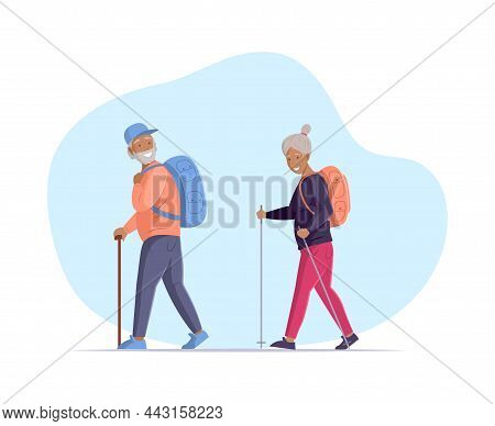 Happy Elderly Man Woman Healthy Active Lifestyle Retiree For Grandparents. Grandfather And Grandmoth