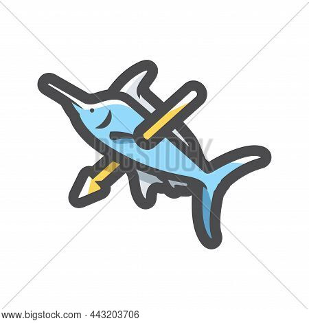Spearfishing Marlin Harpoon Vector Icon Cartoon Illustration.