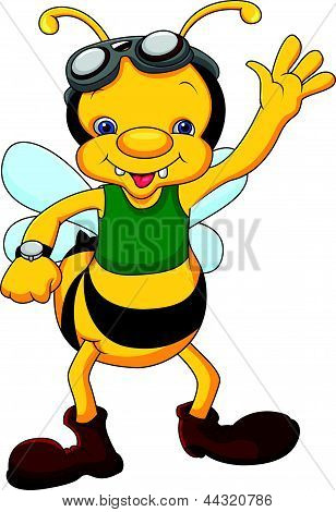 Söpö bee sarjakuva heiluttaa kättä