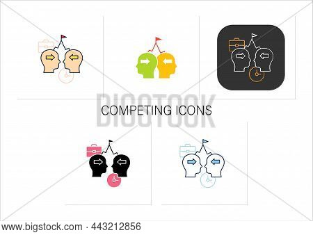 Competing Icons Set. Competition Between Coworker. Stress Position Without Considering Opposing View