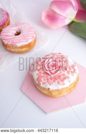 Beautiful Sweets - Pink And White Donuts With Decorations
