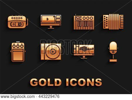 Set Cd Or Dvd Disk, Musical Instrument Accordion, Microphone, Sound Audio Recorder Monitor, Guitar P