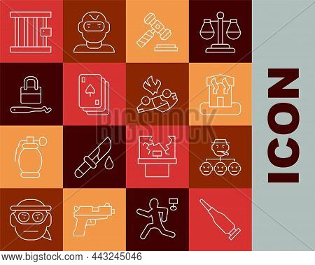Set Line Bullet, Mafia, Arson Home, Judge Gavel, Playing Cards, Lock Picks For Lock Picking, Prison 