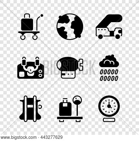 Set Trolley Baggage, Worldwide, Passenger Ladder, Parachute, Scale With Suitcase, Clock, Aircraft St