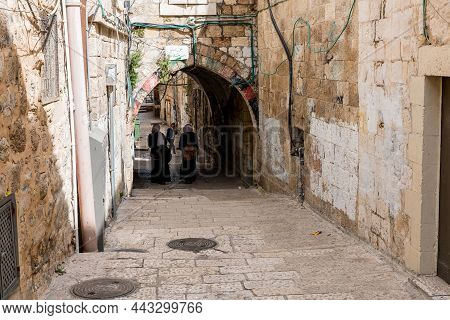 Jerusalem, Israel, 27-march-2019:girls, Walking In The Old City Of Jerusalem, The Old City Is Divide