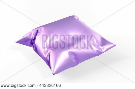 Blank White Bed Mock Up, Side View Isolated, 3d Rendering. Empty Blanket And Pillows Mockup In Place