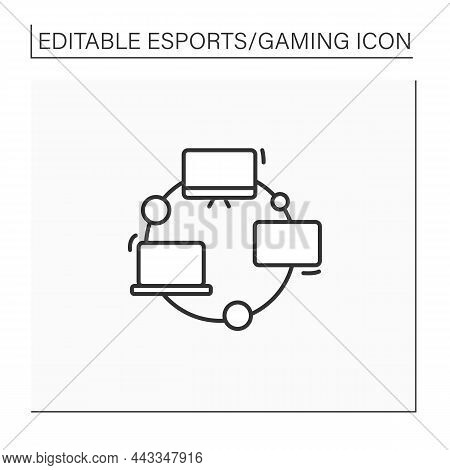 Local Area Network Line Icon. Combining Computers In Relatively Small Radius. Gaming Area. Cyberspor