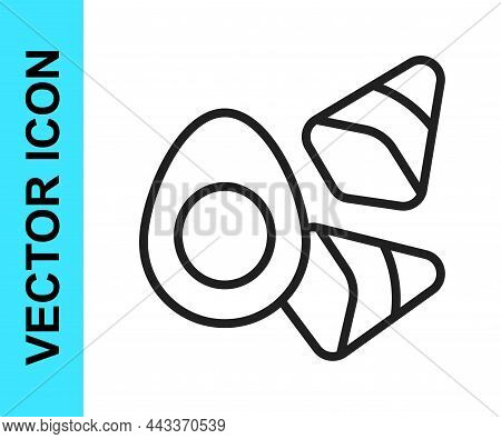 Black Line Chicken Egg With Vegerables Icon Isolated On White Background. Vector