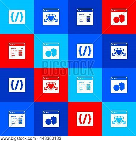 Set Programming Language Syntax, Browser With Shield, Software And Icon. Vector