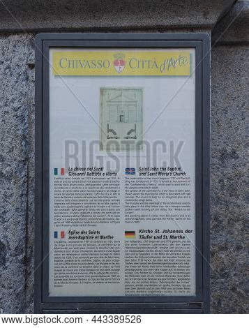 Chivasso, Italy - Circa December 2021: Saint John The Baptist And Saint Martha Church Sign