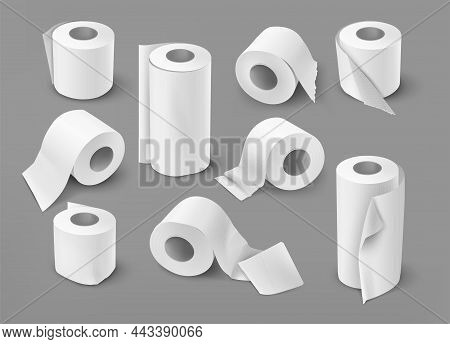 Realistic Toilet Paper. Kitchen Paper Towel Cylinder, White Isolated Scroll , Hygiene Spool Sheet, O