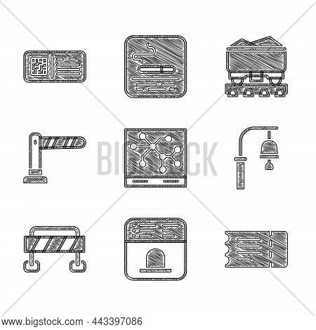 Set Railway Map, Ticket Office To Buy Tickets, Train, Station Bell, Road Barrier, Coal Train Wagon A