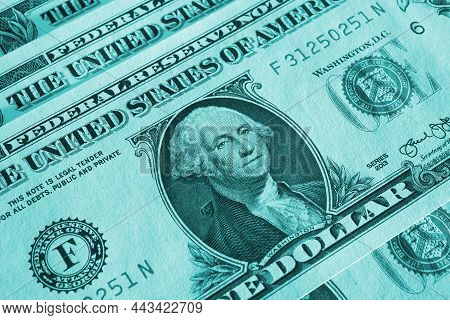 American Money Close-up. 1 Us Dollar Bills With Textured Paper Surface. Economy And Business Of The 