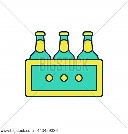 Filled Outline Pack Of Beer Bottles Icon Isolated On White Background. Wooden Box And Beer Bottles. 