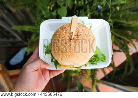 Burger Or Pork Burger Or Hamburger Or Beef Burger , Bun With Stuffed