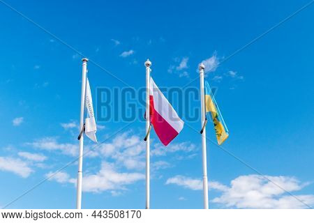 Rewa, Poland - August 21, 2021: Flags In Kosakowo.