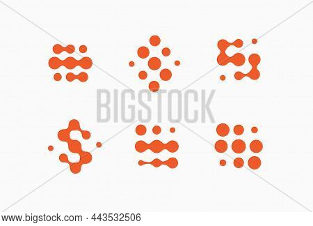 Abstract Futuristic Logo Set, Connected Balls Letter C Shape. Science And Technology Logotype. Moder