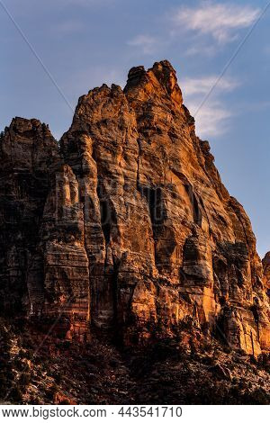 The Rocks Of The Watchmen Glow At Sunset In Zion National Park