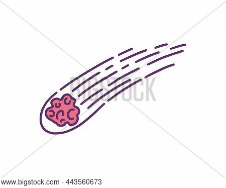 Red Meteor Ball Falling High Speed, Vector Icon. Hand Drawn Meteorite Or Asteroid, Isolated On White