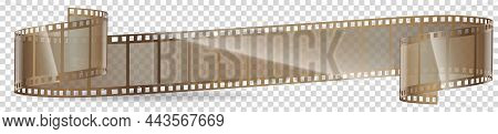 Cinema Movie And Photography 35 Mm Film Strip Template, Vector Flat Element In Vintage Style. Cinema