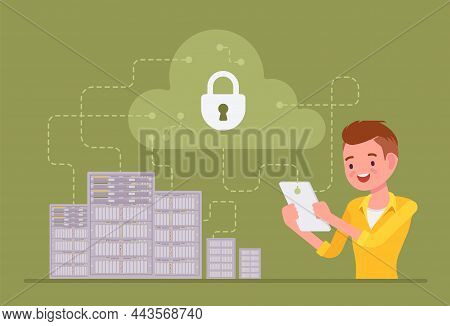 Data Center Server, Cloud Security, Man Maintaining Computer Database System. Information Storage, S