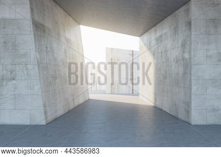 Abstract Concrete Tile Space Interior Background With Sunlght. Design And Abstraction Concept. 3d Re