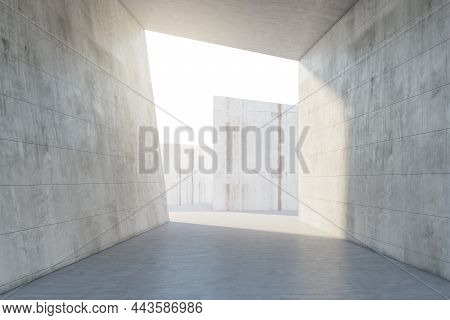 Creative Concrete Tile Space Interior Background With Sunlght. Design And Abstraction Concept. 3d Re