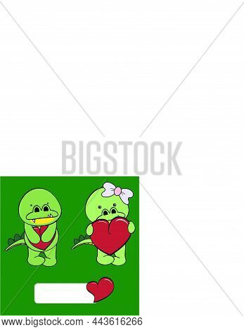 Cute Crocodile Character Cartoon Holding Valentine Heart Collection Illustration In Vector Format
