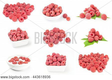 Set Of Raspberry Fruit Isolated On A White Background Cutout