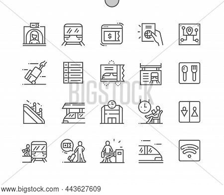 Train Station. Online Ticket And Baggage. Passageway. Tourism, Trip, Transportation, Railway. Pixel 
