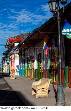 The Beautiful Calle Real And Facades Of The Houses Of The Small Town Of Salento Located At The Regio