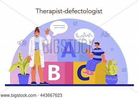 Speech Therapist Concept. Doctor Diagnozing And Treating Of Communication