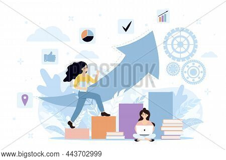 Upskilling Learn As Work Educational Qualification Rise Tiny Person Concept. Mentorship, Upskills, C
