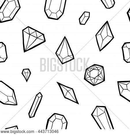 Seamless Pattern Of Different Gems. Vector Illustration In Cartoon Style On A White Background.