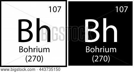 Bohrium Icon. Chemical Sign. Mendeleev Table Element. White And Black Squares. Vector Illustration. 