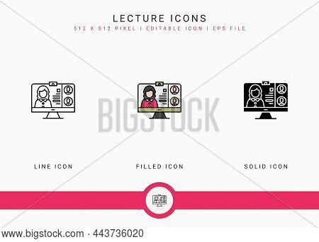 Lecture Icons Set Vector Illustration With Solid Icon Line Style. Online Video Webinar Concept. Edit