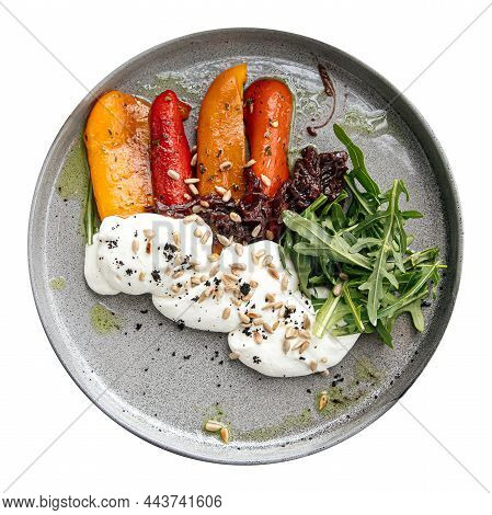 Isolated Baked Bell Pepper With Feta Cheese Mousse