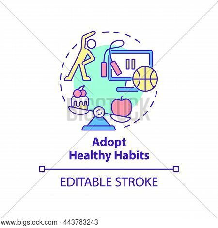 Adopt Healthy Habits Concept Icon. Overcome Anxiety Symptoms At Work Abstract Idea Thin Line Illustr