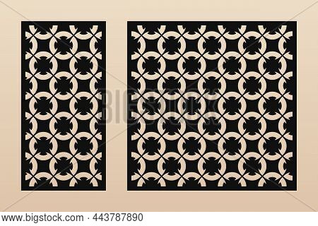 Laser Cut Pattern Set. Vector Template With Elegant Geometric Ornament, Grid, Floral Silhouettes. Mo