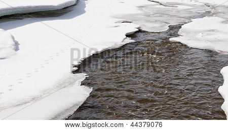 Sneeuw smelt In het voorjaar van