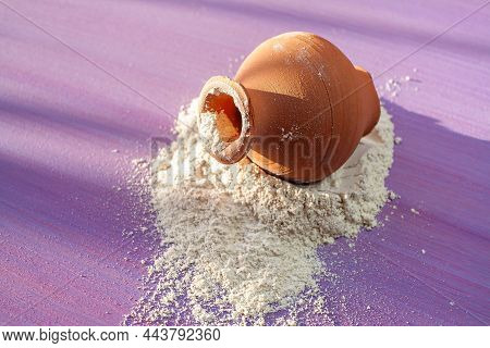 White Clay .  Natural Cosmetics For The Body .   White Clay Crumbled On The Table