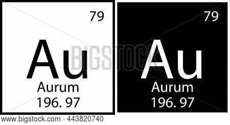 Aurum Icon. Gold Chemical Sign. Mendeleev Table Element. White And Black Squares. Vector Illustratio