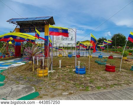 Labuan,malaysia-nov 2,2020:labuan Federal Territory Flags Hanging In A Street, A Festive Decorations