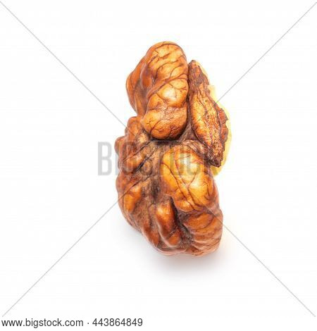 Walnut Isolated. Pile Of Walnut Kernel Nut  On White Background. Top View. Flat Lay