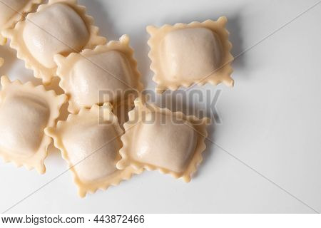 Ravioli Pasta Squares On A Light Background.
