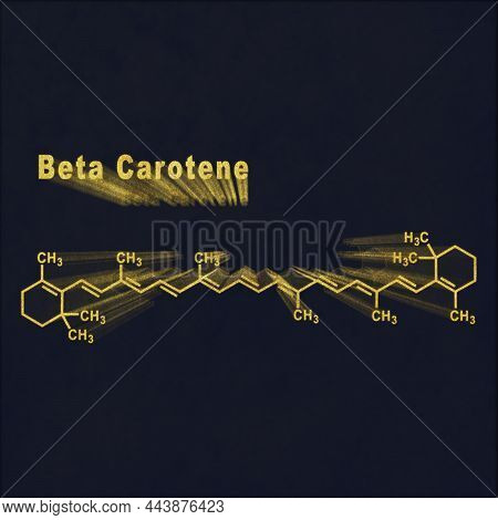 Beta Carotene, Structural Chemical Formula Gold On Dark Background