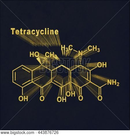 Tetracycline Antibiotic, Structural Chemical Formula Gold On Dark Background