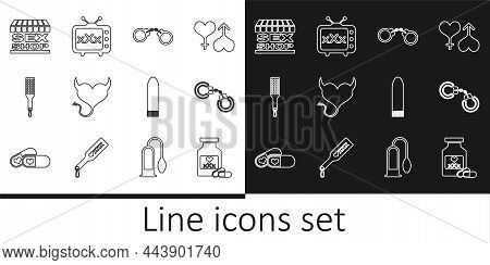 Set Line Bottle With Pills For Potency, Sexy Fluffy Handcuffs, Handcuffs, Devil Heart Horns, Spankin