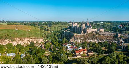 Aerial View Of The Romantic Stone Medievel Castle On Top Of The Mountain